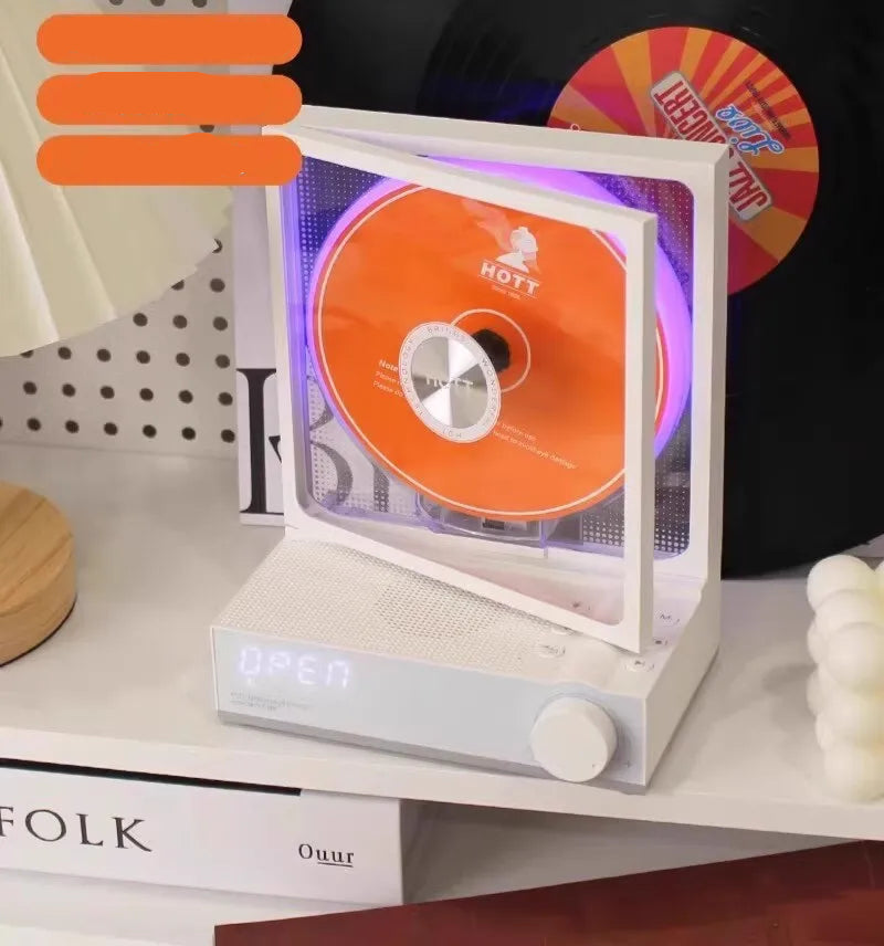 Retro Bluetooth CD Player with Vinyl Style Design