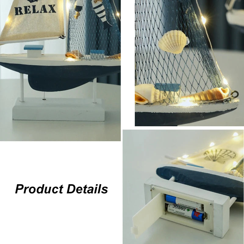 Retro Wooden LED Sailboat Decor