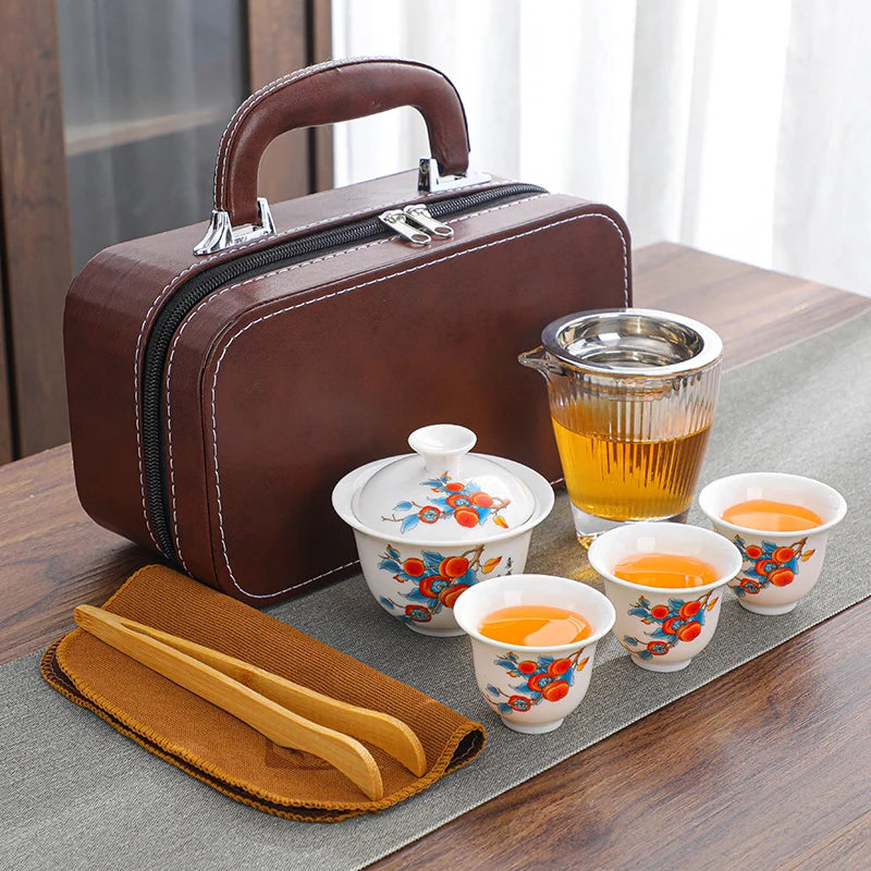 Portable Chinese Tea Set with Gaiwan and Cups