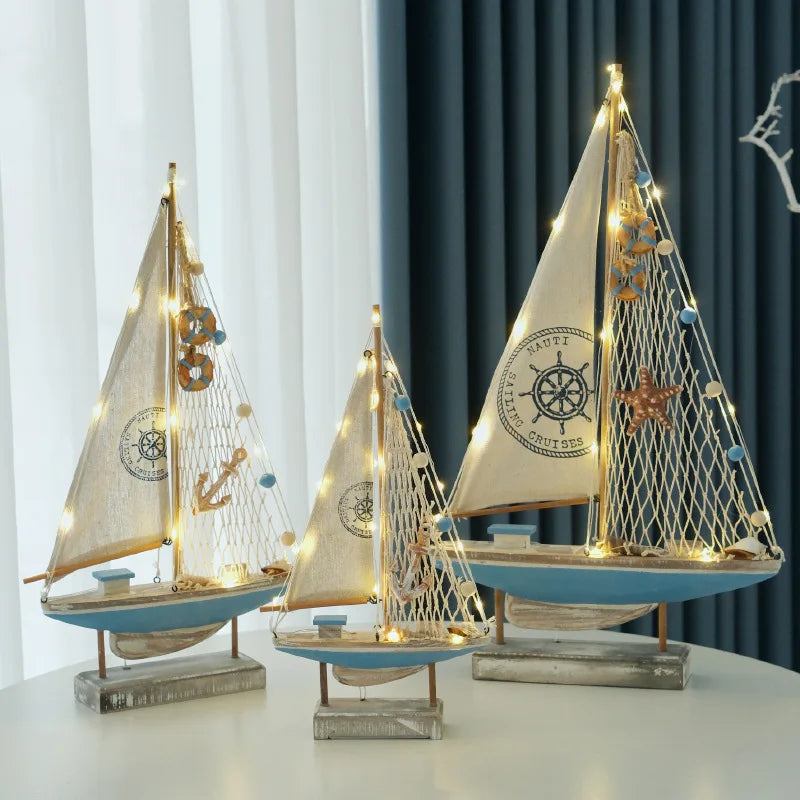 Retro Wooden LED Sailboat Decor