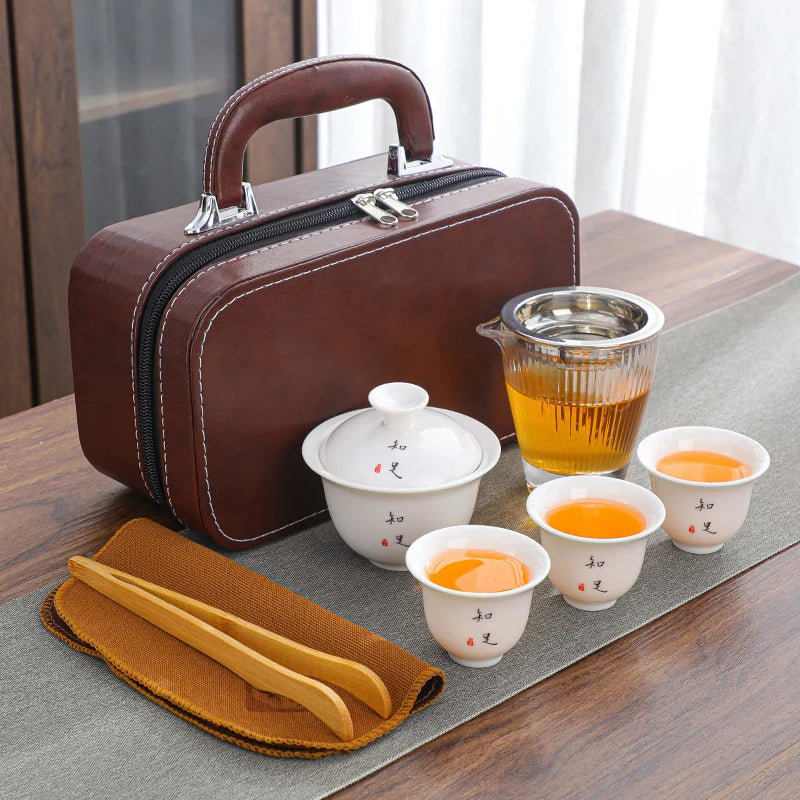 Portable Chinese Tea Set with Gaiwan and Cups