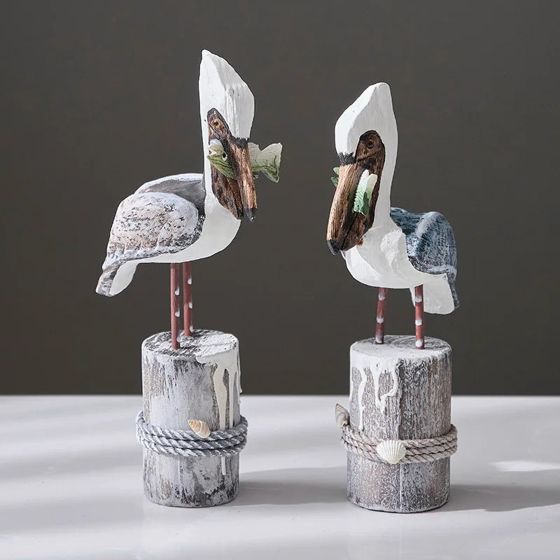 Hand-Carved Nautical Bird Figurine