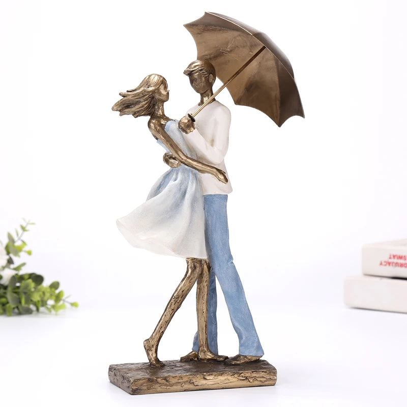 Abstract Metal Umbrella Couple Statue
