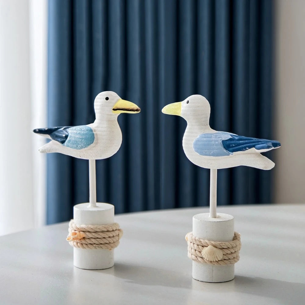 Hand-Carved Wooden Seagull Figurine