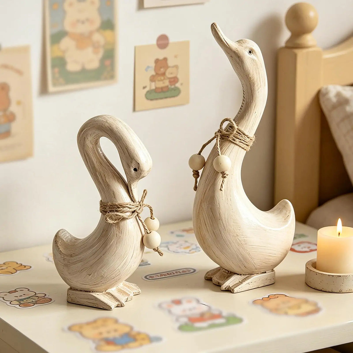 Rustic Wooden Duck Figurine Set
