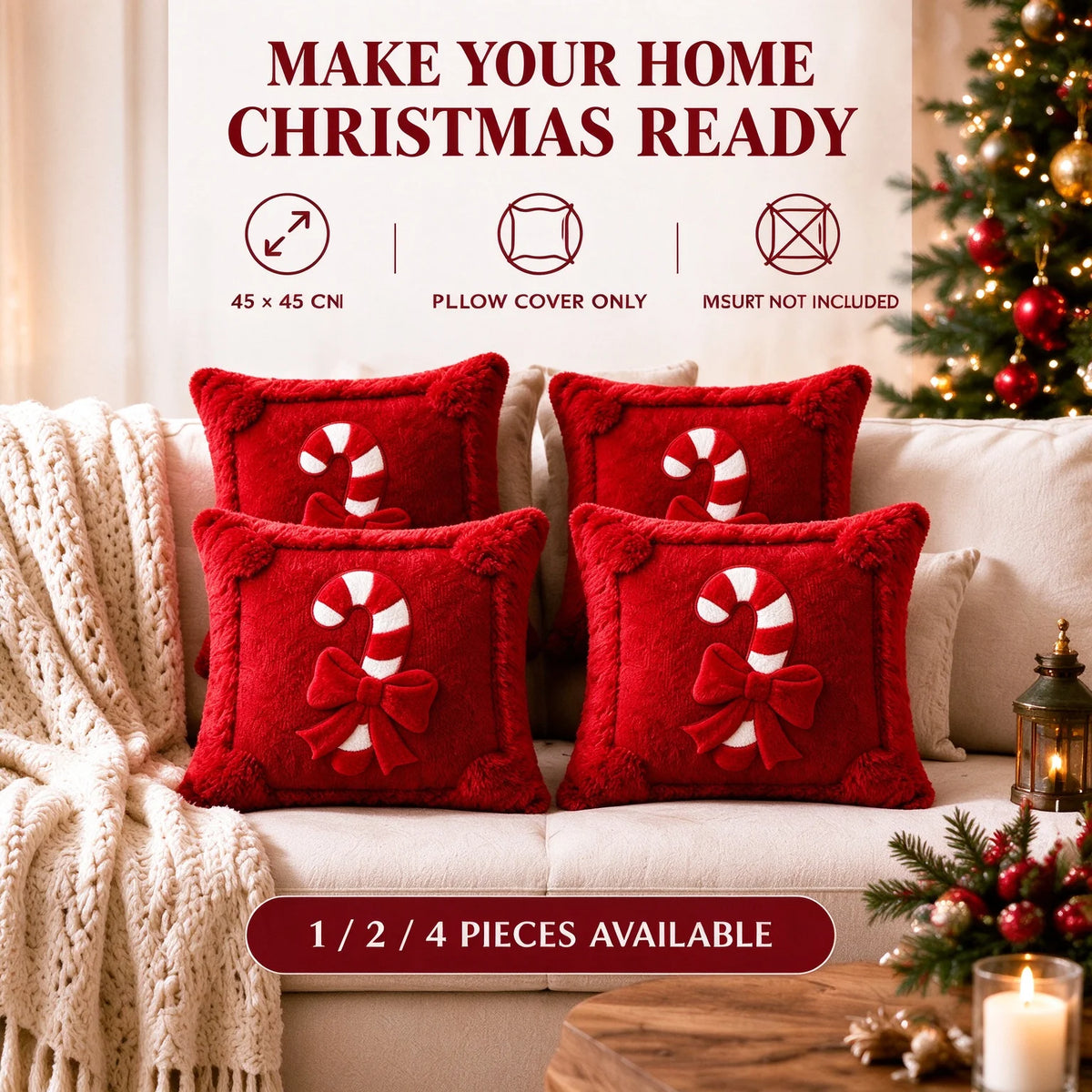 Christmas Candy Cane Throw Pillow Cover