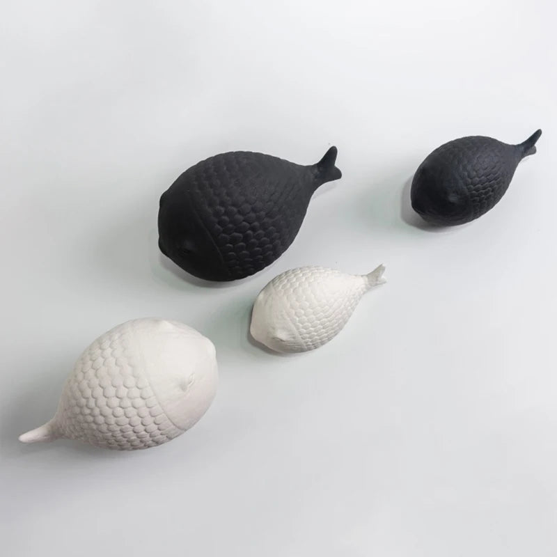 Black and White Ceramic Fish Sculpture