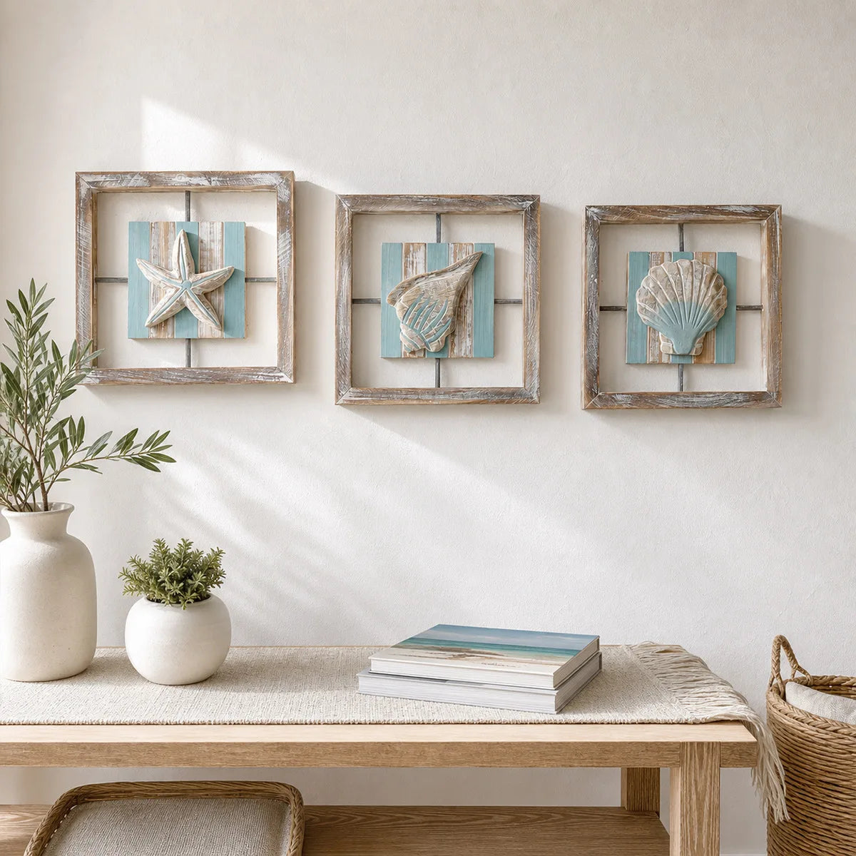 Wooden Conch Shell Wall Hanging- Mediterranean Ocean Décor