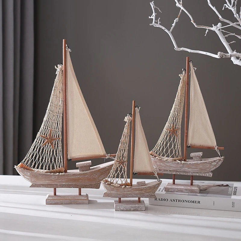 Rustic Wooden Sailing Boat Decoration