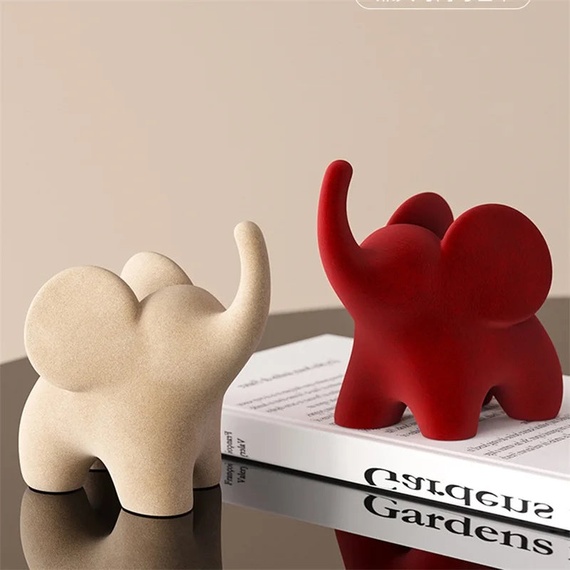 Flocked Elephant Figurines