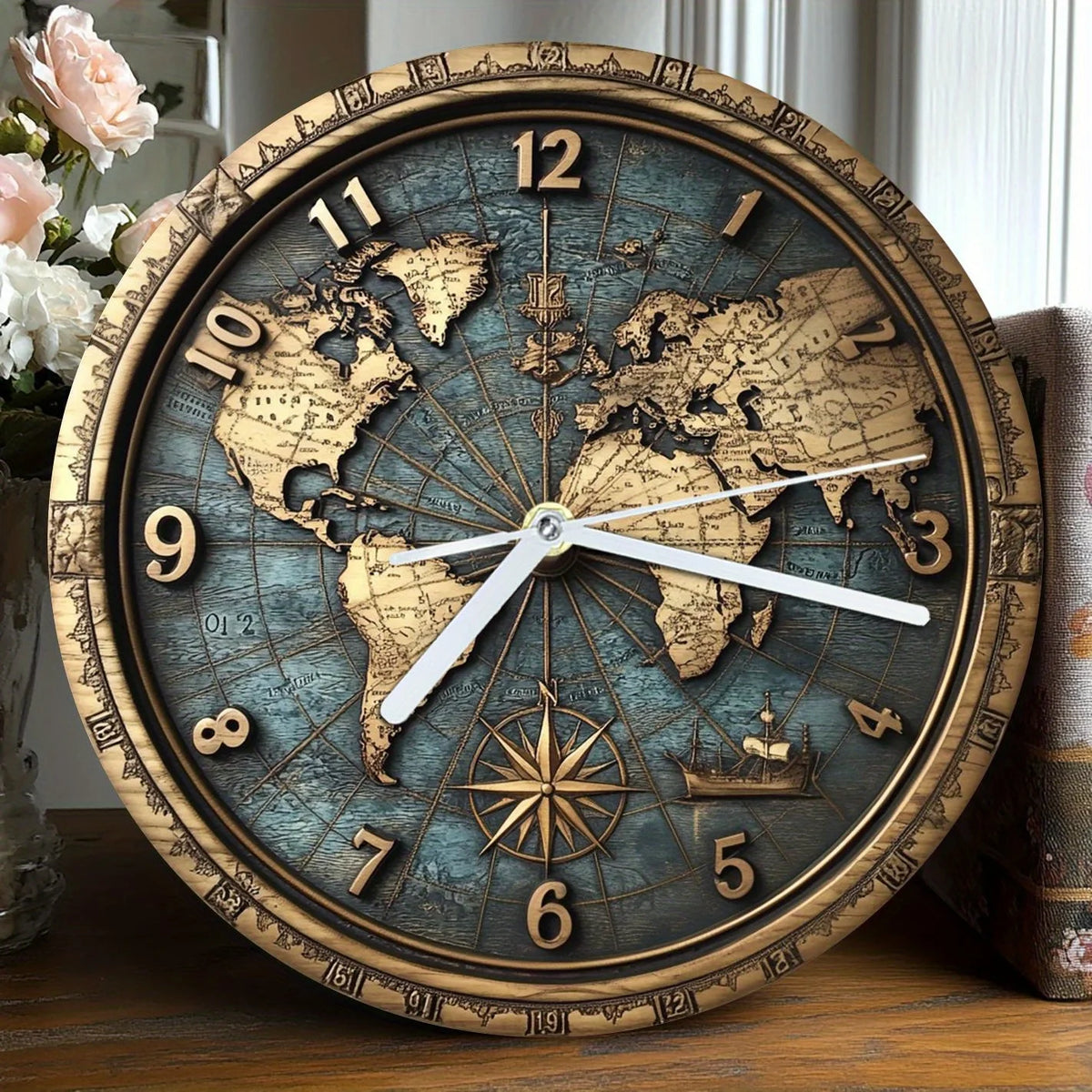Sailboat Theme Vintage Round Wooden Wall Clock