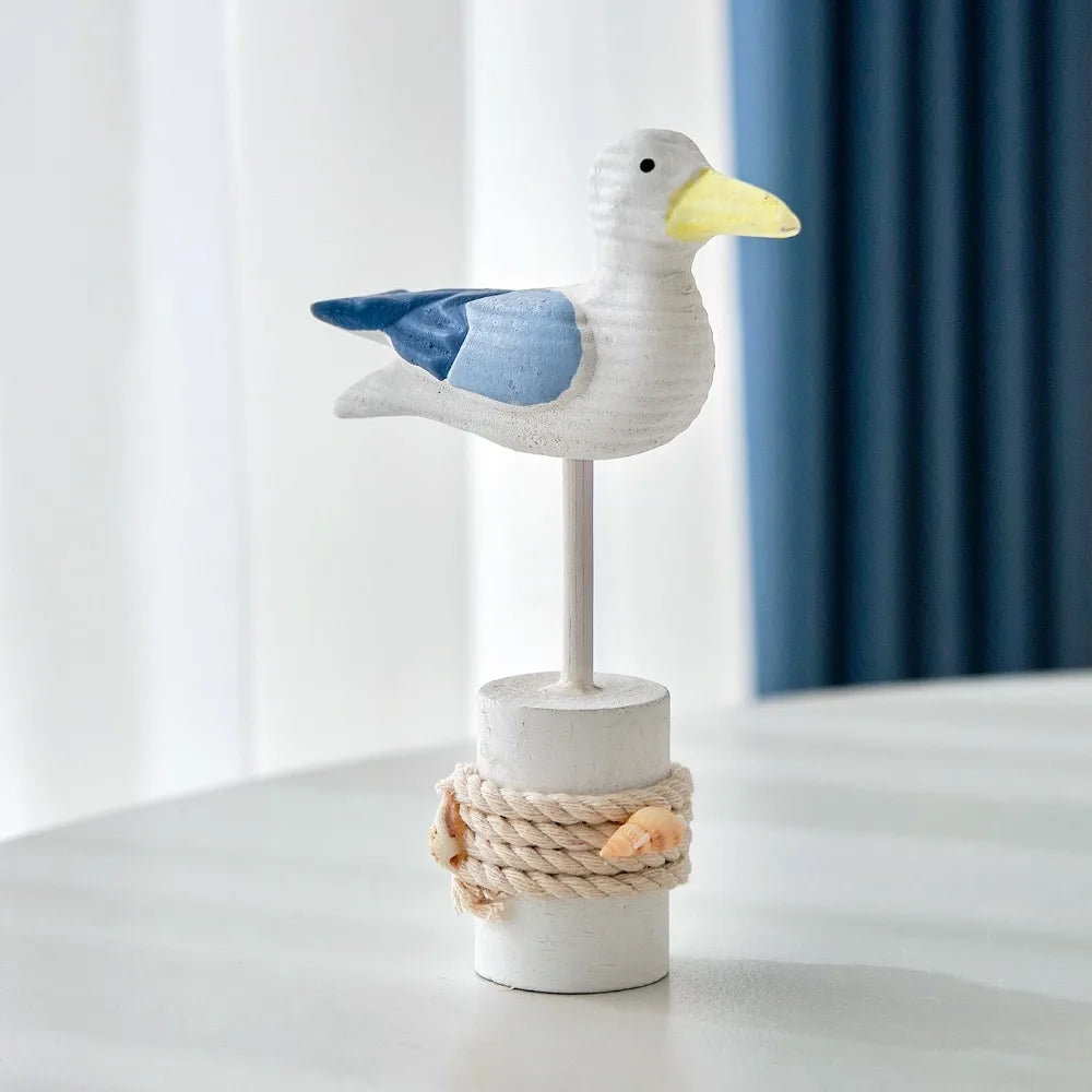 Hand-Carved Wooden Seagull Figurine