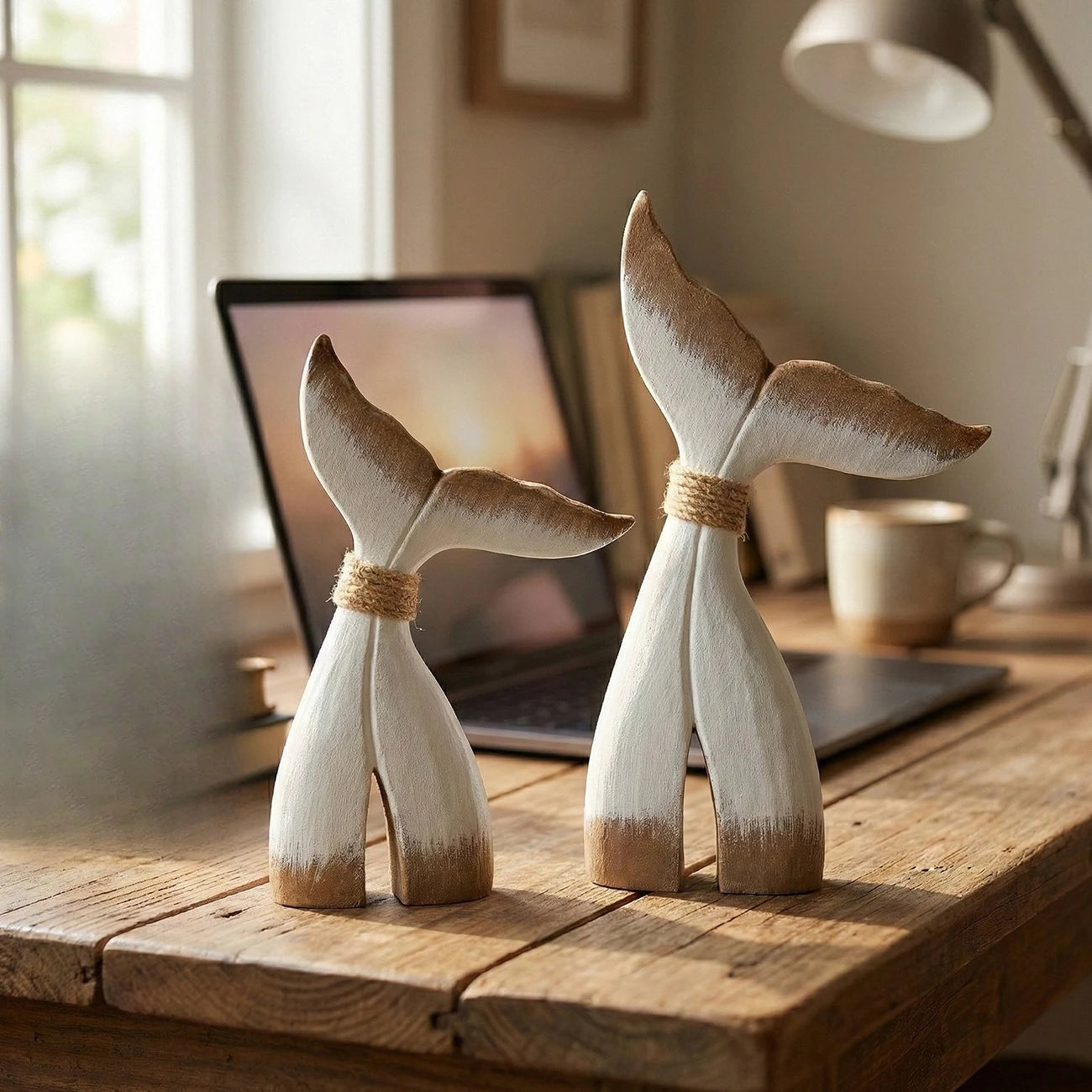 Mediterranean Wooden Whale Tail Decor