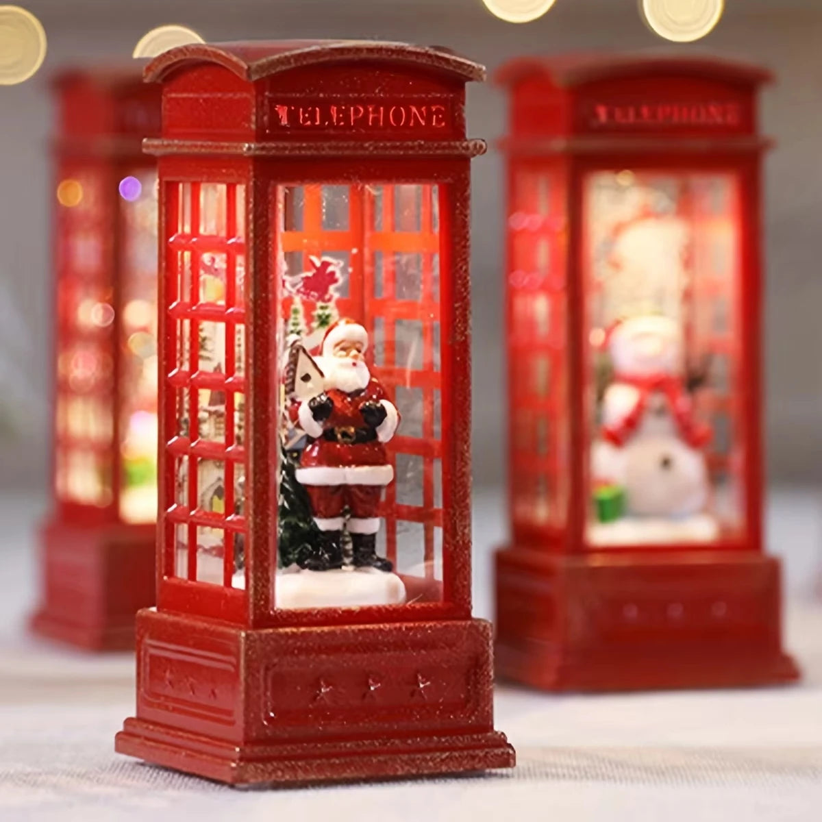 Lighted Christmas Phone Booth Tabletop Decoration