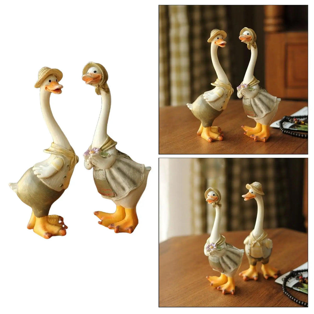 2-Piece Resin Duck Figurine Set – Miniature Duck Decor