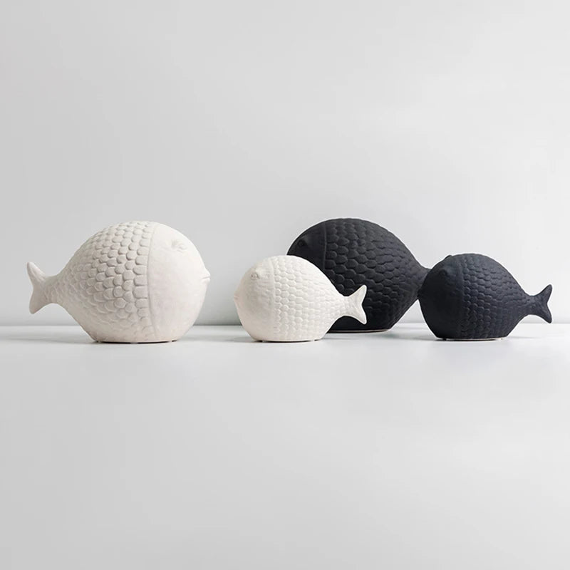 Black and White Ceramic Fish Sculpture