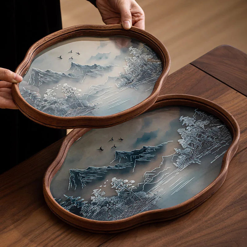 Bamboo Wood and Glass Tea Tray