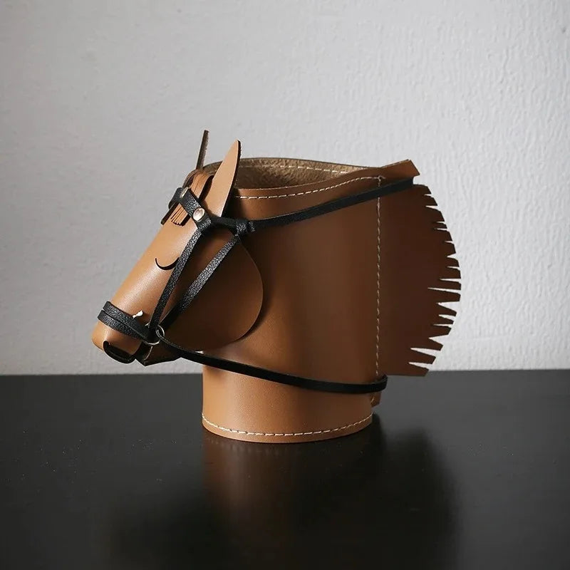Leather Horse-Head Storage Box – Luxury Decorative Desk Organizer
