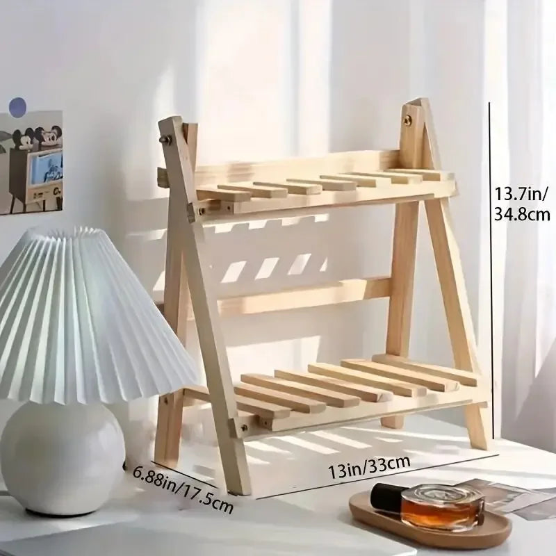 Rustic Wooden 2 Tier Desktop Organizer Shelf