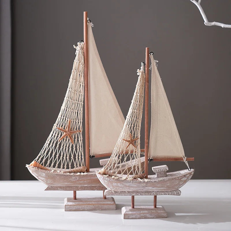 Rustic Wooden Sailing Boat Decoration
