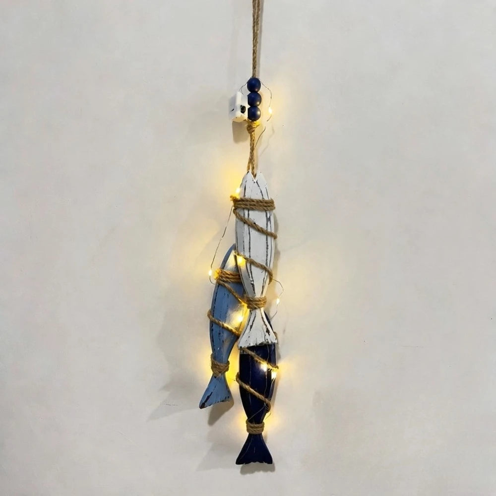Coastal Wooden Fish and Starfish LED Hanging Ornament