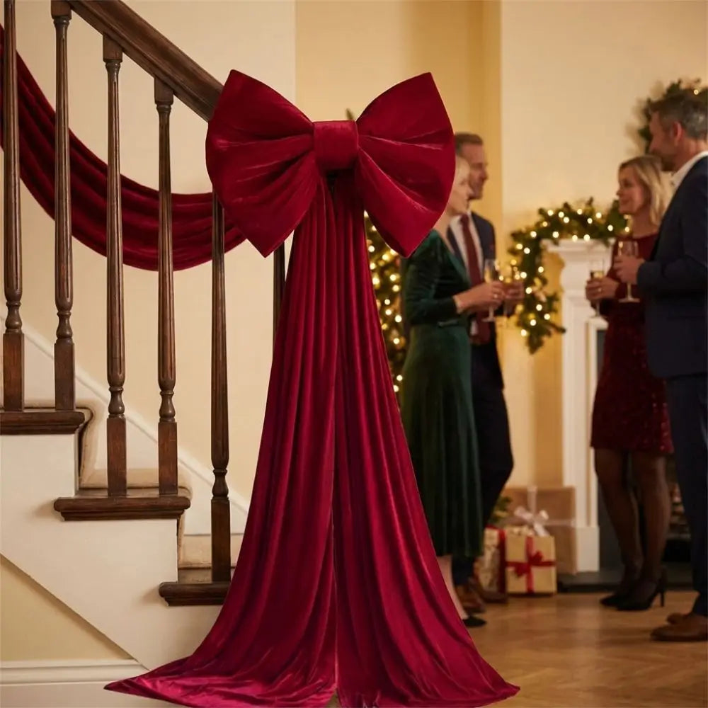 Large Velvet-Look Christmas Tree Bow with Long Streamers