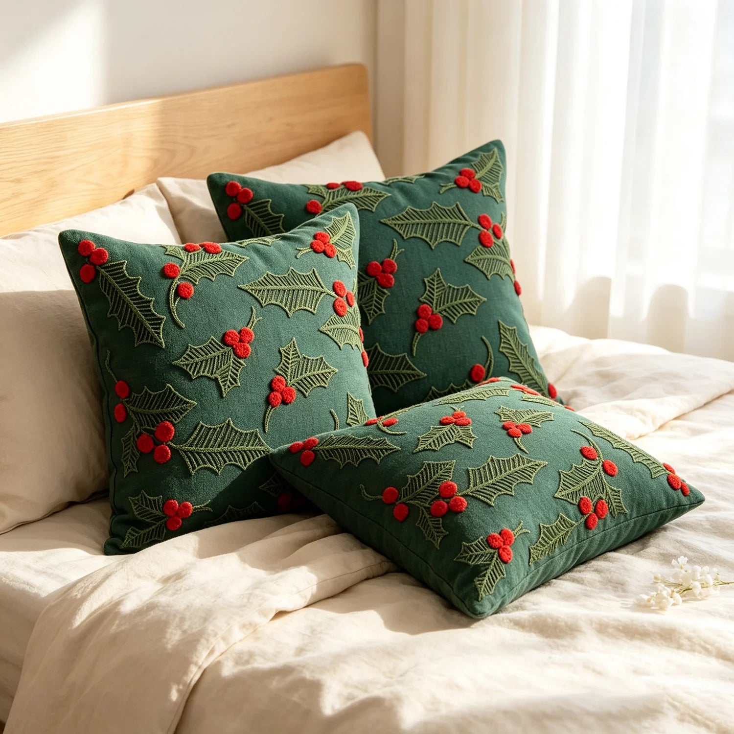 Christmas Embroidered Cushion Cover – Holiday Decorative Pillow Case