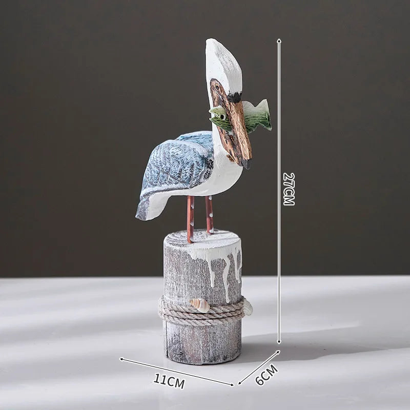 Hand-Carved Nautical Bird Figurine