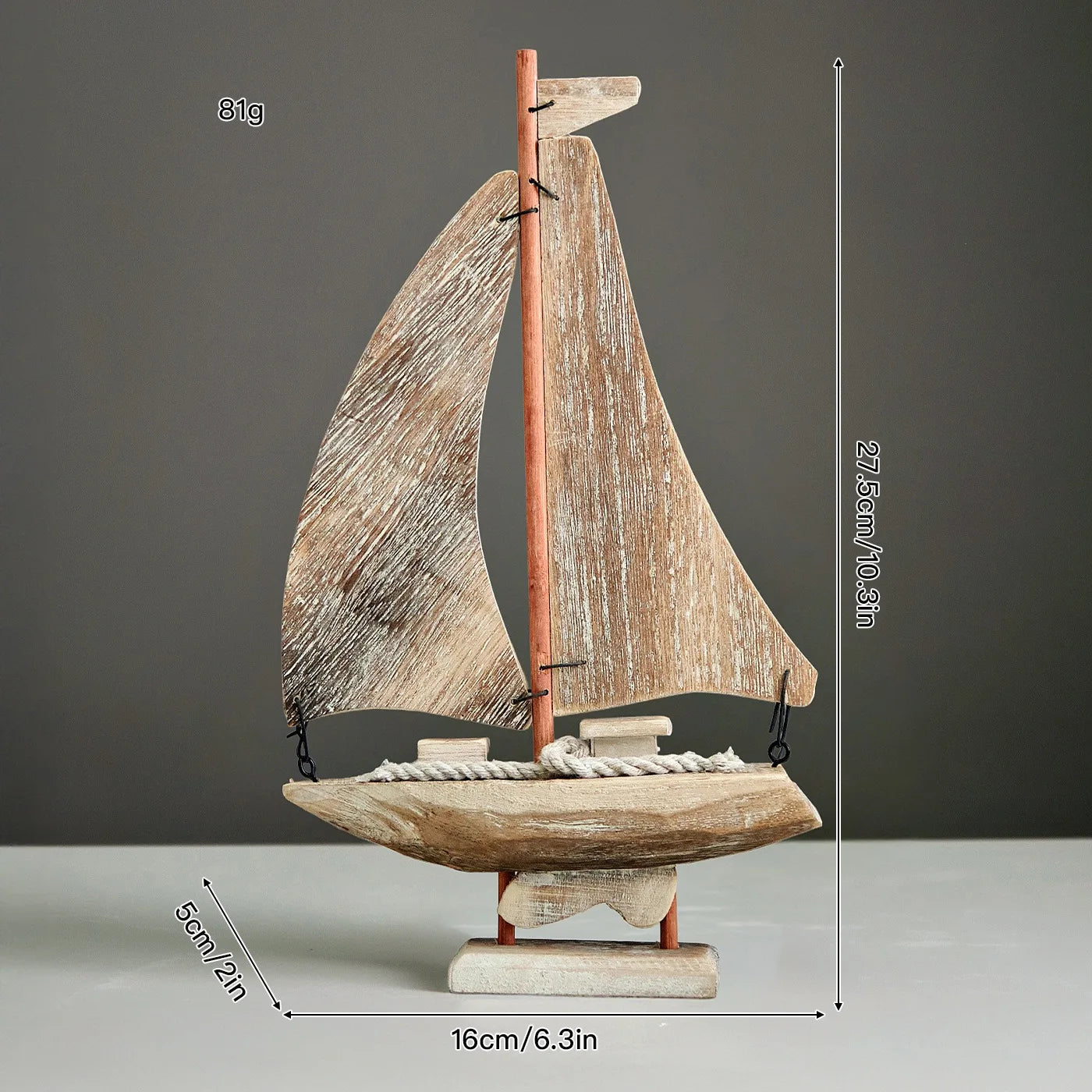 Rustic Wooden Sailing Boat Decoration