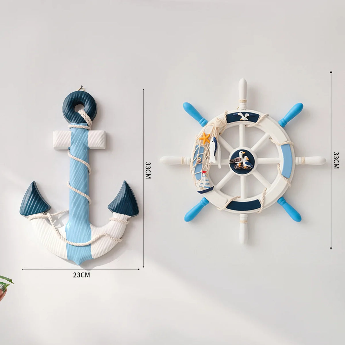 2PCS Nautical Ship Wheel and Anchor Wall Decor