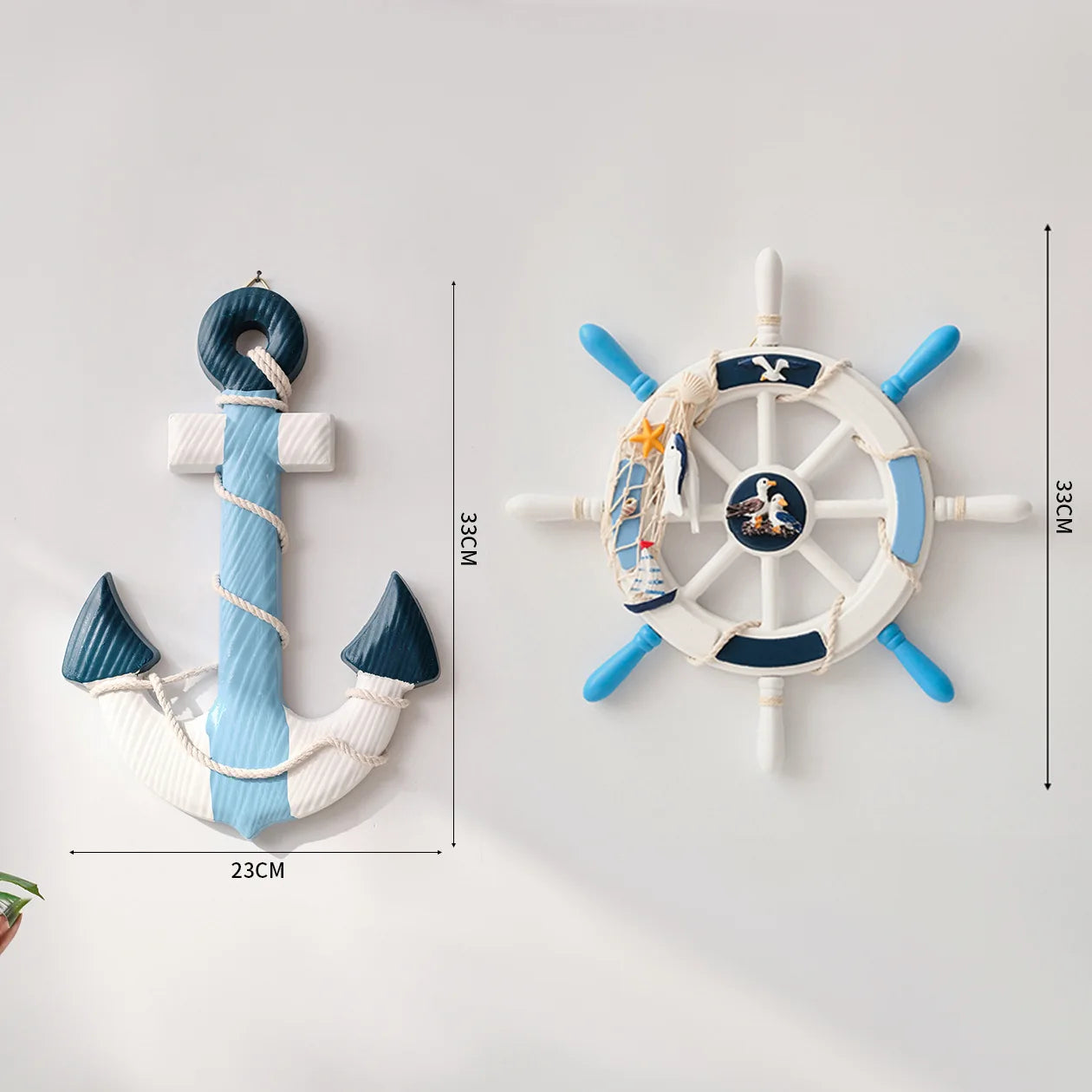 2PCS Nautical Ship Wheel and Anchor Wall Decor