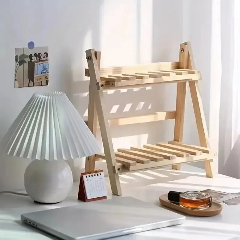 Rustic Wooden 2 Tier Desktop Organizer Shelf - Ikorii