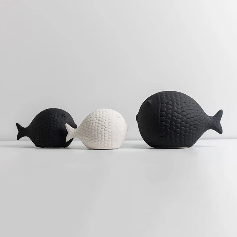 Black and White Ceramic Fish Sculpture