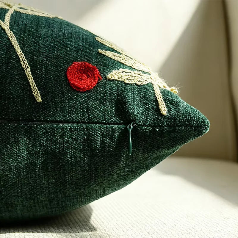 Christmas Embroidered Cushion Cover – Holiday Decorative Pillow Case