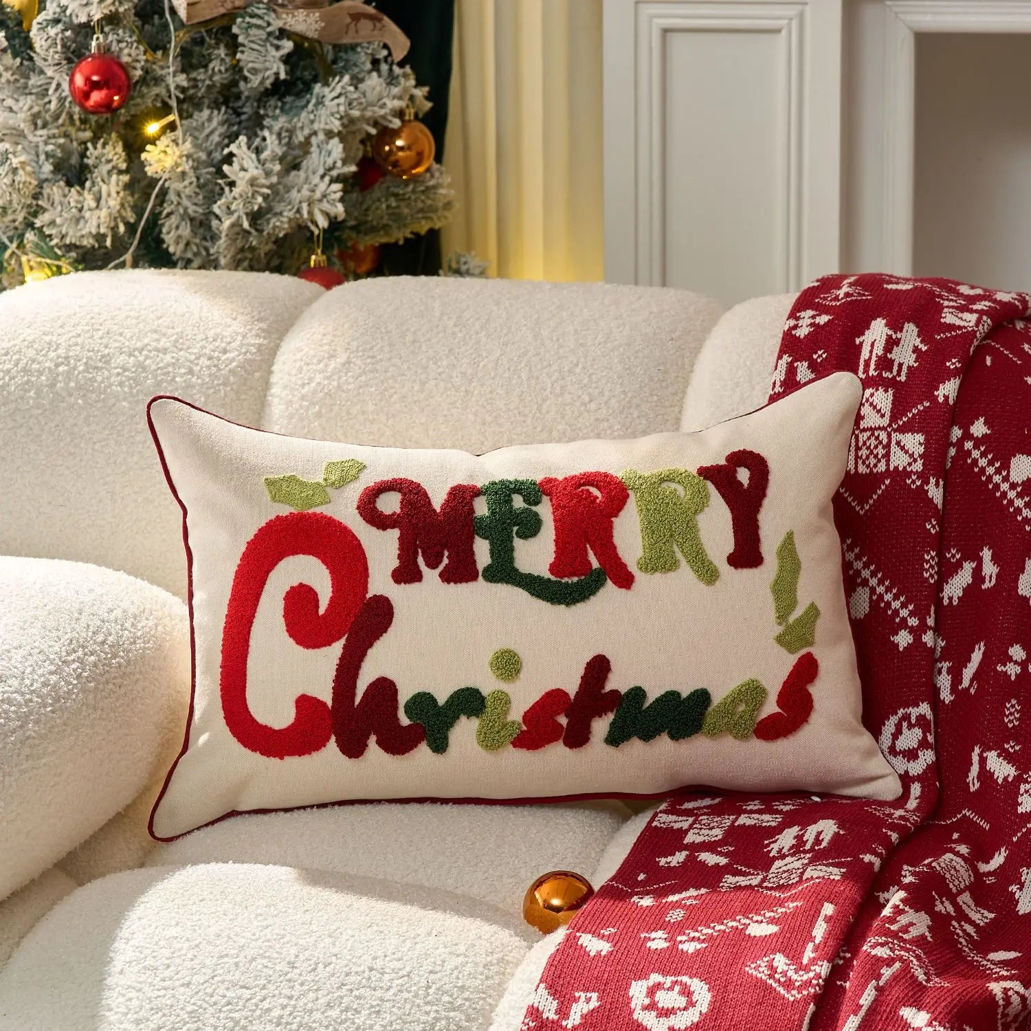 Christmas Embroidered Throw Pillow Cover – Festive Holiday Designs