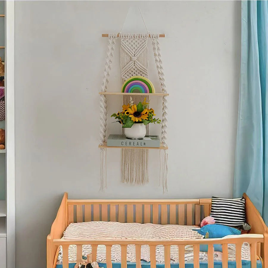 Boho Macrame Wall Hanging Shelf
