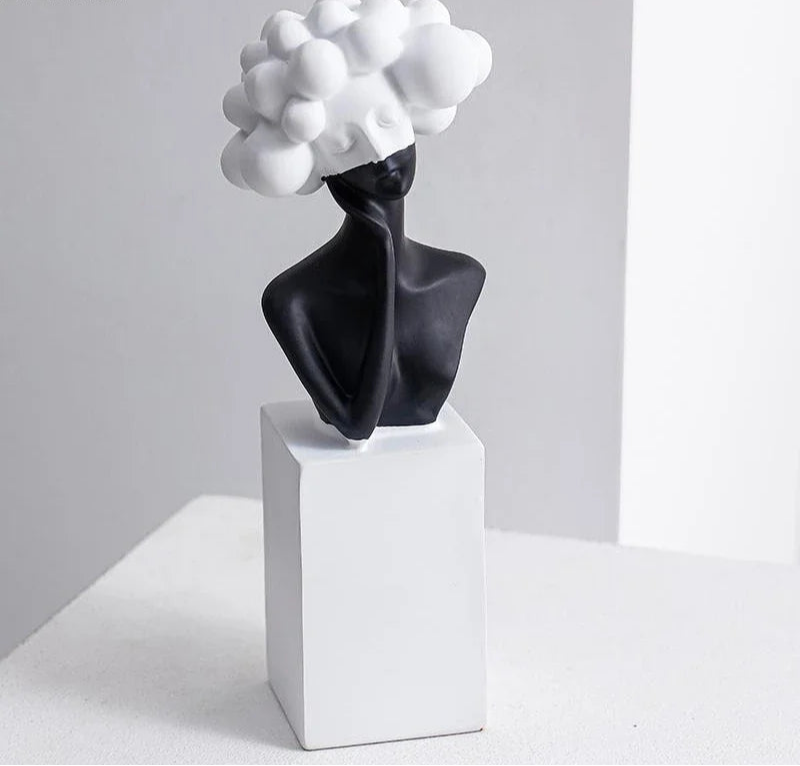 Modern Cloud Hair Resin Girl Sculpture