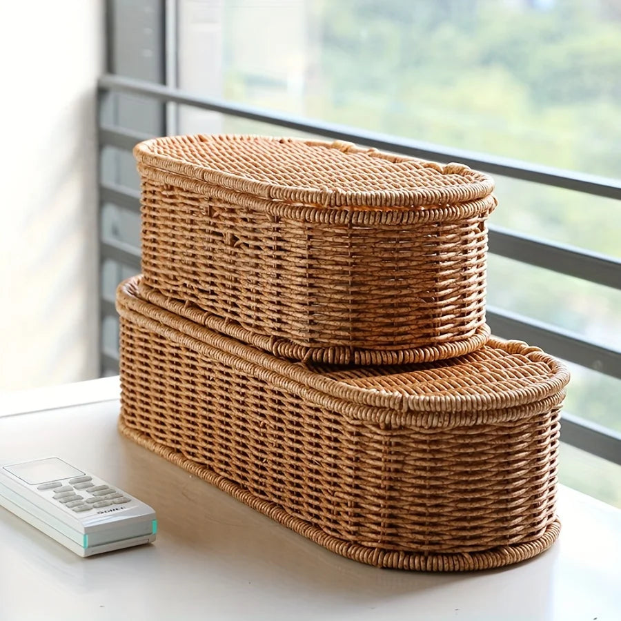 Boho Rattan Style Woven Storage Basket