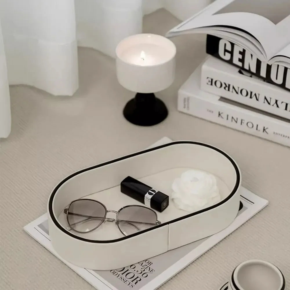 PU Leather Valet Tray for Entryway, Jewelry, and Desk Organization
