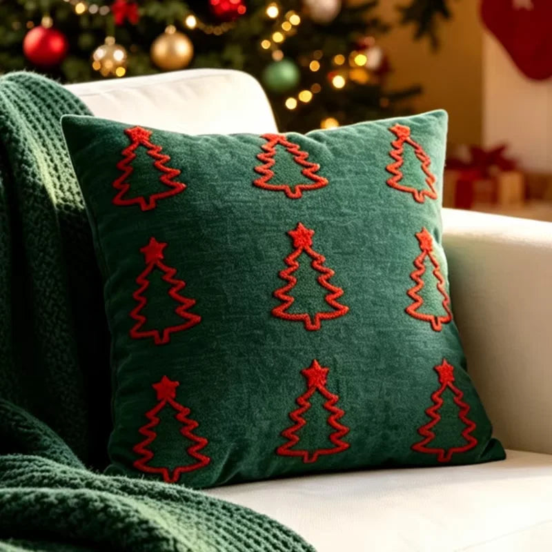 Christmas Embroidered Cushion Cover – Holiday Decorative Pillow Case