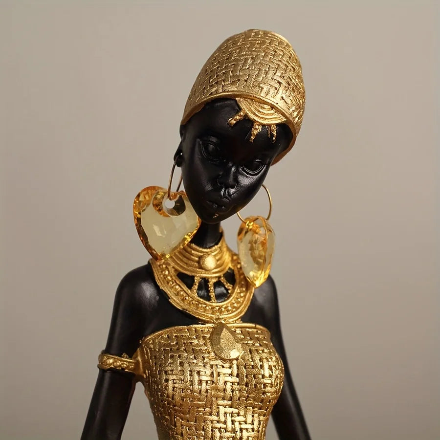 Elegant African Lady Resin Statue