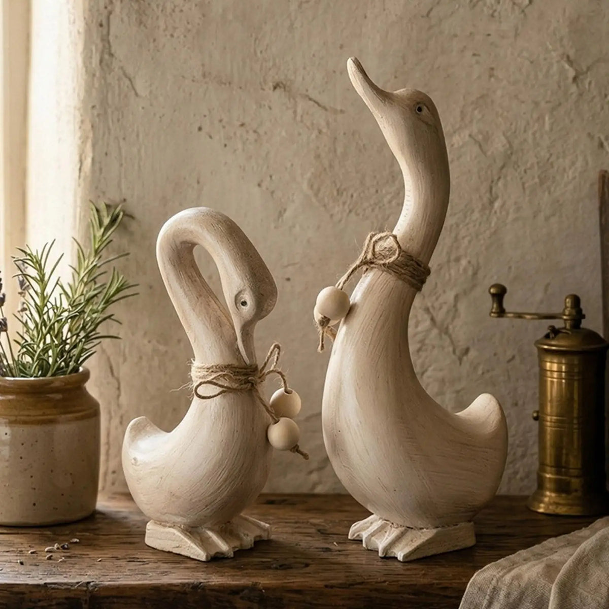 Rustic Wooden Duck Figurine Set