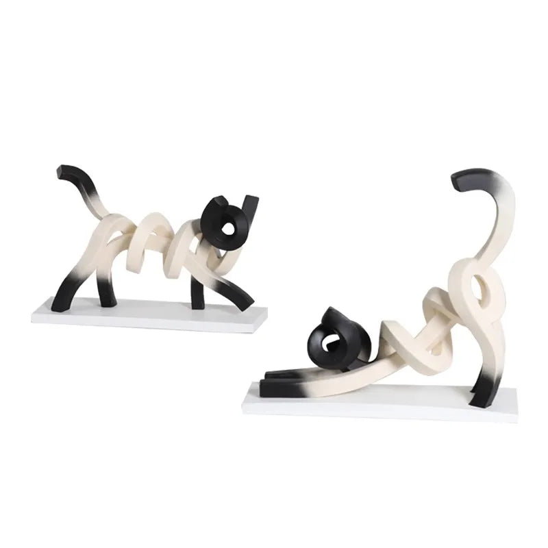 Abstract Twisted Line Cat Resin Sculpture | Desk &amp; Home Décor