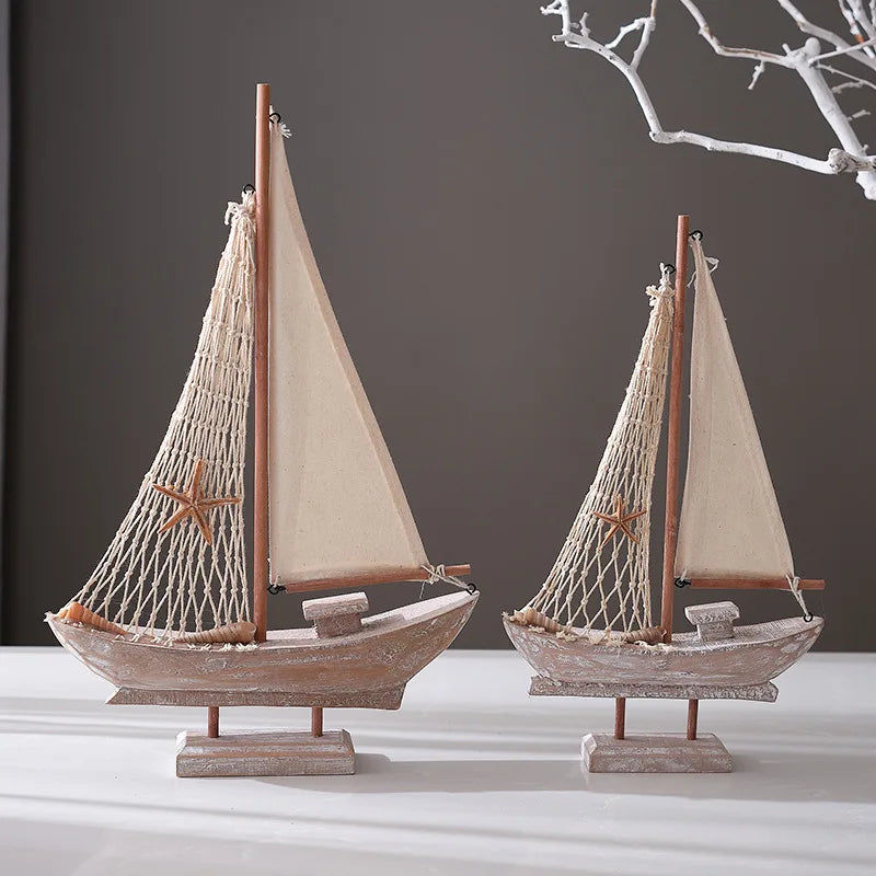 Rustic Wooden Sailing Boat Decoration
