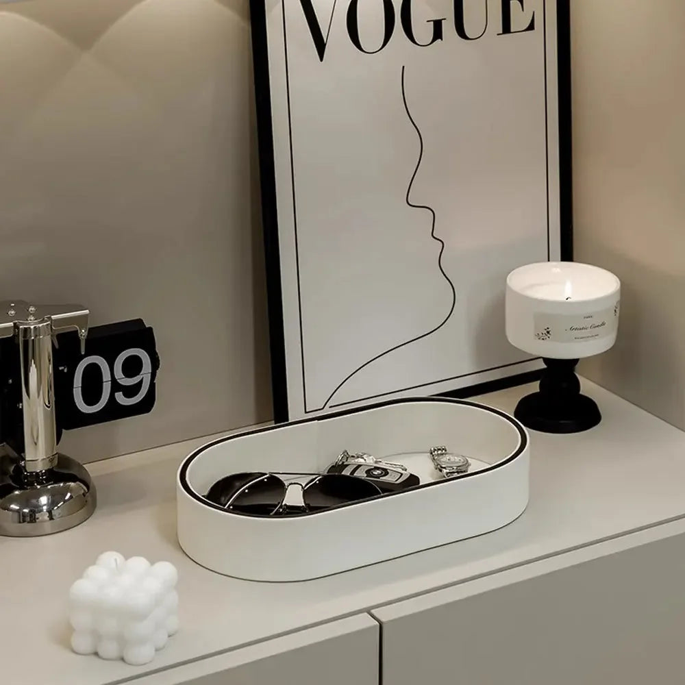 PU Leather Valet Tray for Entryway, Jewelry, and Desk Organization