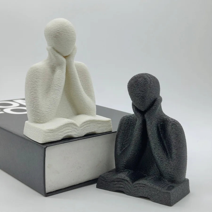 Solitude Thinker Statue — Minimalist Reading Figure for Bookshelf &amp; Desk