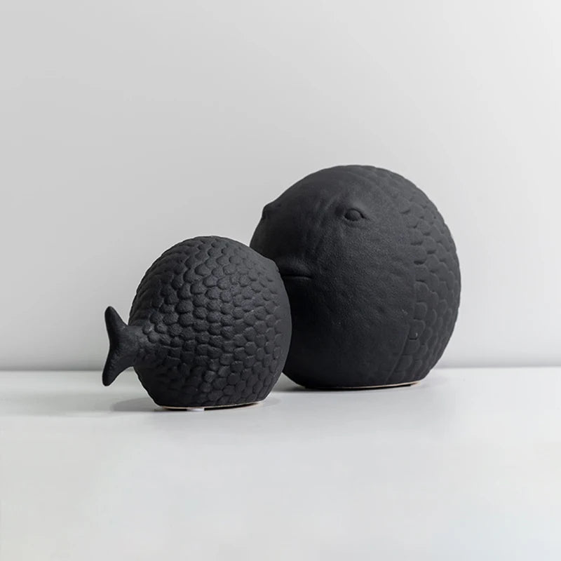 Black and White Ceramic Fish Sculpture