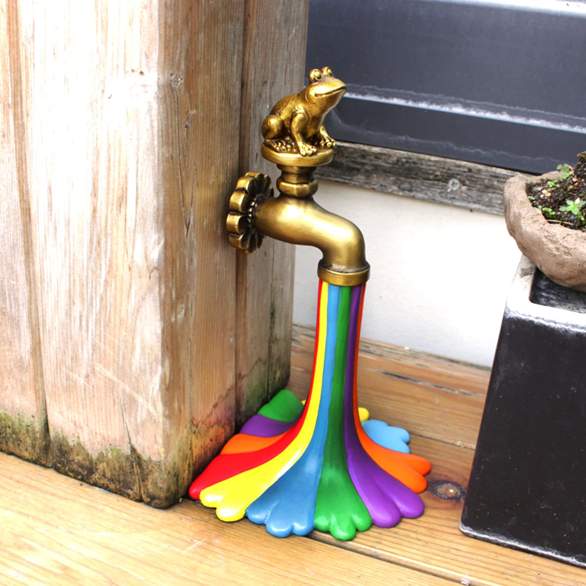 Flowing Rainbow Frog Faucet Resin Statue Garden & Room Decor Ornament