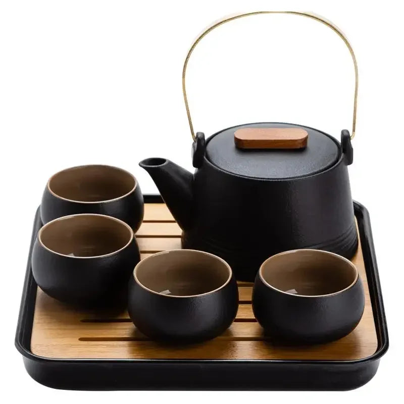 Black Ceramic Kung Fu Tea Set with Travel Case & Dragon Tea Pet