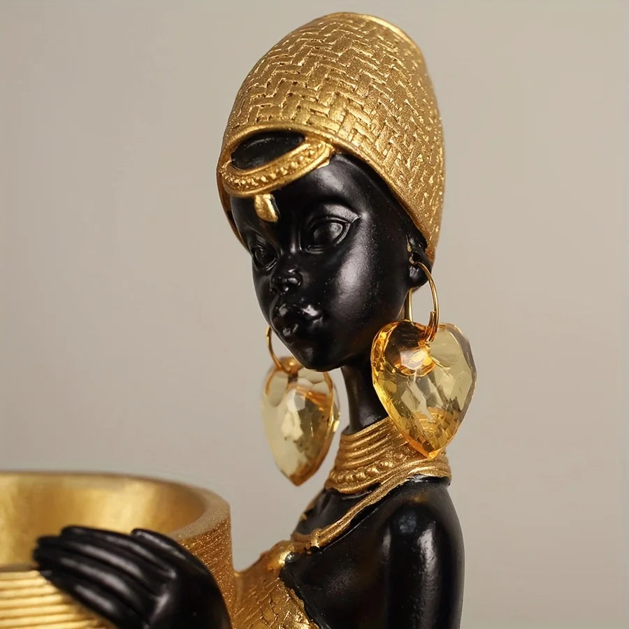 Elegant African Lady Resin Statue